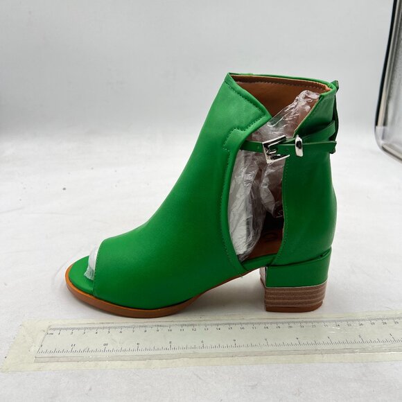 FSJ Lime Green Peep Open Toe Cut Out Buckle Ankle Bootie Block Low Heel Sandals - Picture 2 of 8